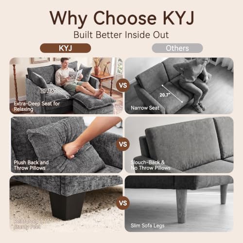 Image of 50 inch Loveseat Sofa with Ottoman, Cloud 2-Layer Cushion & 27 inch Deep Seat, Modern Love Seat Small Couch with 2 Washable Pillows for Small Spaces, Bedroom, Apartment, Office, Living Room, in a Box, Grey