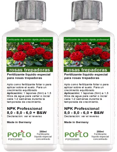 POFLO Fertilizante para rosas trepadoras y rosas arbustivas, fertilizante líquido premium de la línea profesional (500ml)
