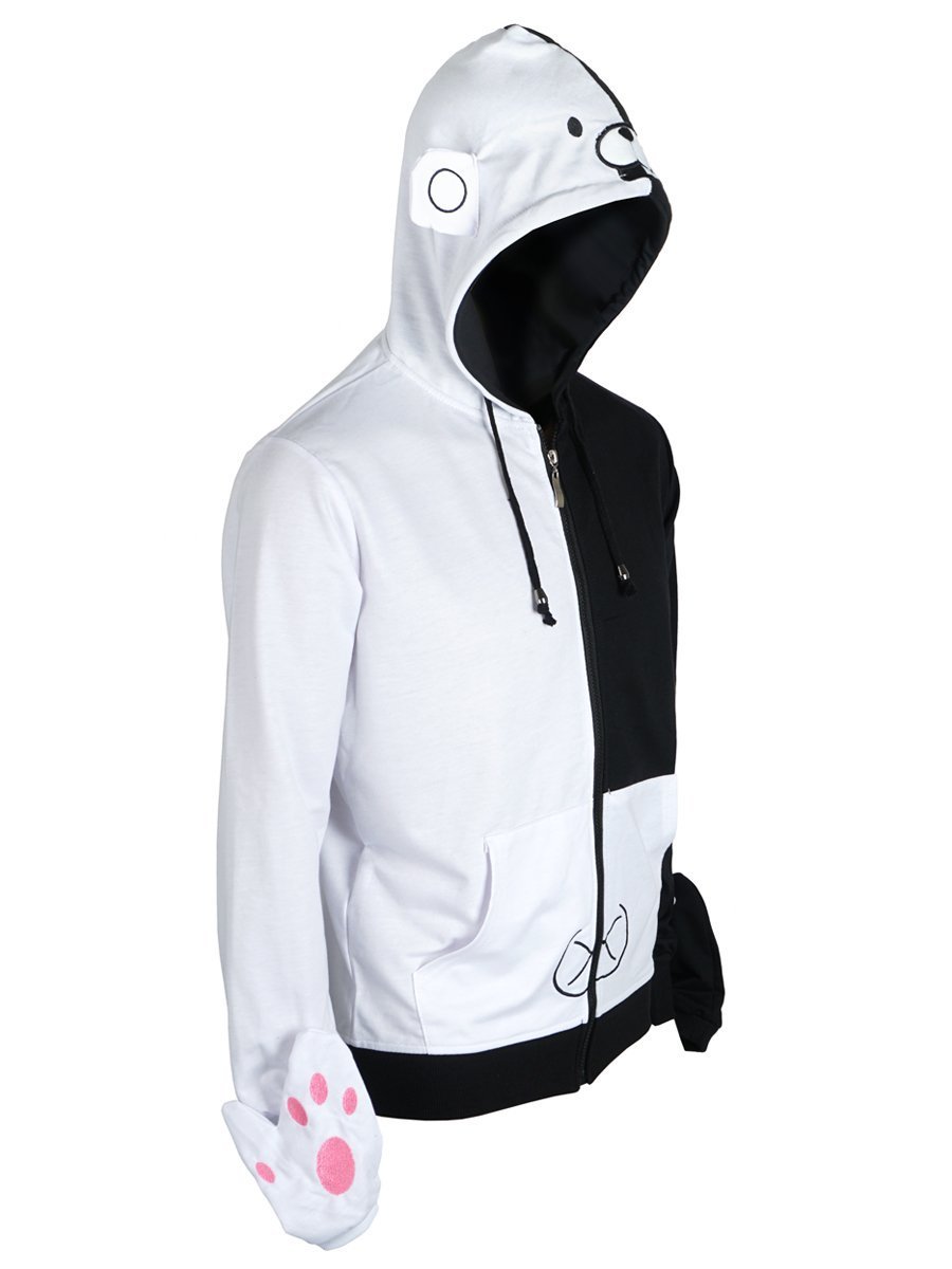 Sweat à Fermeture éclair Monokuma avec Gants | Pullover pour Fans de Danganronpa | Taille: M