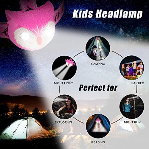 LED Head Torch for Kids Adults Bright Headlamp Flash Headlight Helmet with Owl Sound 4 Lighting Modes Night Running Hiking Camping Reading(Hot Pink)