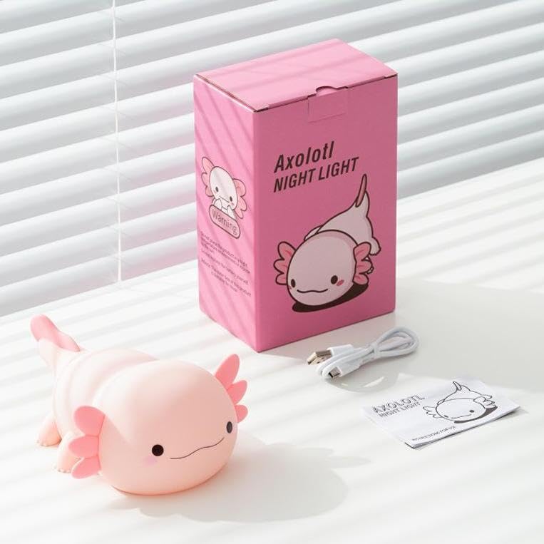 Simpatica luce notturna Axolotl per camera da letto dei bambini, in silicone con animali, lampada da notte con controllo touch, ricaricabile tramite USB, lampada da comodino per bambini, idea regalo