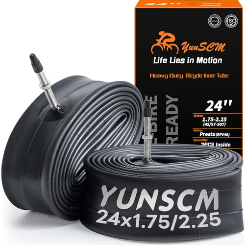 2-PCS 24 Heavy Duty Bike Tubes 24x1.75/2.25 (45/57-507) 48mm Presta Valve with Removable Valve Inner Tubes 24 Bicyle Tube Compatible with 24x1.75 24x1.95 24x2.125 24x2.20 24x2.25 Bike Tire Tubes