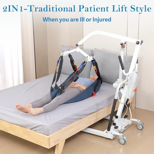 2IN1 Electric Patient Lift Chair with Stand-Up Assist Rehabilitation Mode-2 Slings Included-Multi-Functional Body Transfer Lift for Home Use,Wheelchair Toilet Car Transfers-Elderly, Disabled, Recovery