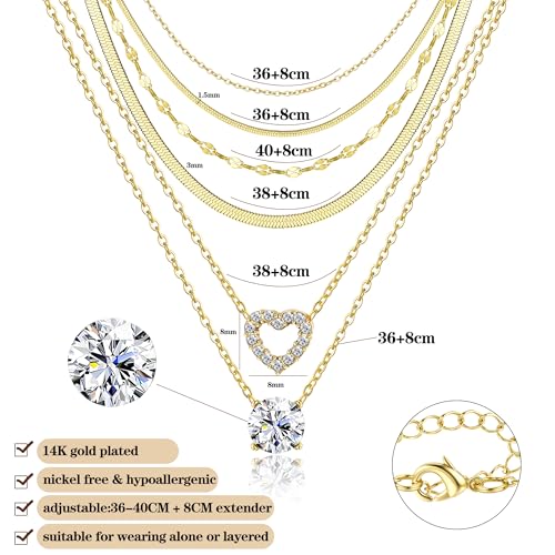 Collar Mujer Oro 14K Ajustable Cadena Serpiente 6 Piezas