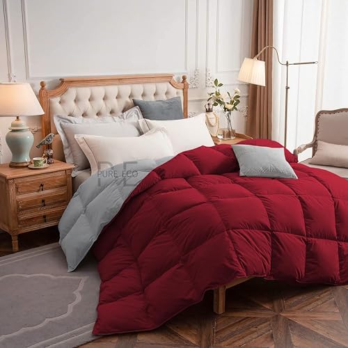 Image of PURE ECO Reversible 300 GSM Comforter Single Size - Luxury & Soft Microfiber 300 GSM Comforter for Winter - Duvet /Blanket Single Size (60 inchX90 inch) - Burgundy /Silver Grey Color