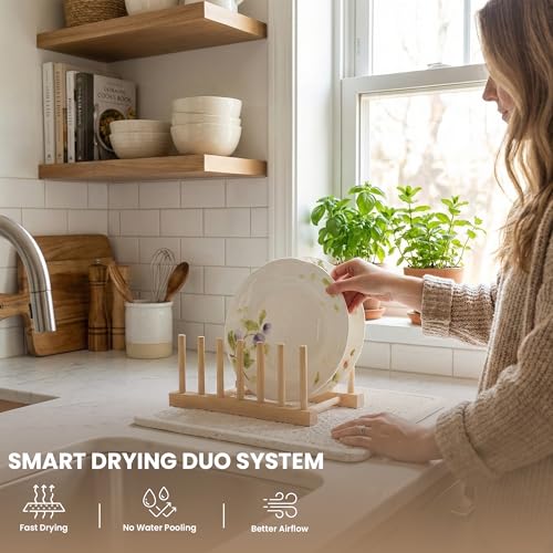 Large Stone Dish Drying Mat for Kitchen Counter, 23.5 x 15.4 in Diatomaceous Earth Mat, Quick Dry, Super Absorbent & Non-Slip, Includes Rack, Cleaning Brush, Cloth & Sandpaper – White by PICK PATCH HOUSE - Image 6