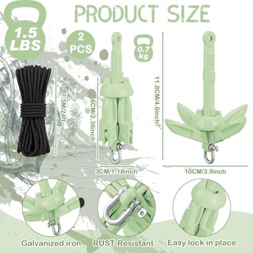 Image of Lounsweer 2 Pack 1.5 /3.5 lb Marine Kayak Anchor Kit Folding Grapnel Anchor Kit Boat Kayak Fishing Accessories for Small Boats Kayaks Canoe Paddle Boards
