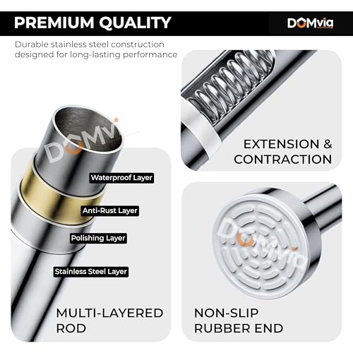 Image of Adjustable Curtain Rod Without Drilling | Extendable Curtain Rod | Stainless Steel | Anti-Skid | 80-140 CM | For Bathroom, Window & Wardrobe - Silver