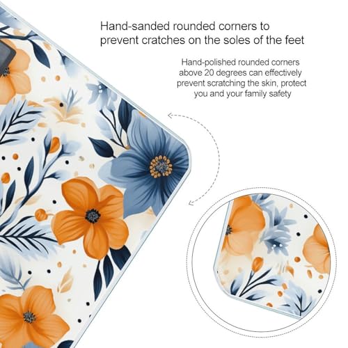 Báscula digital de vidrio templado con flores azul y naranja miniatura 4