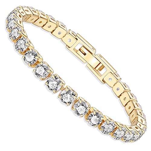 Momlovu Tennis Bracelets for Women, 5MM Premium Diamond Gold Bracelet for Women Jewelry Gift for Christmas, Birthday, Wedding Size 7 Inch
