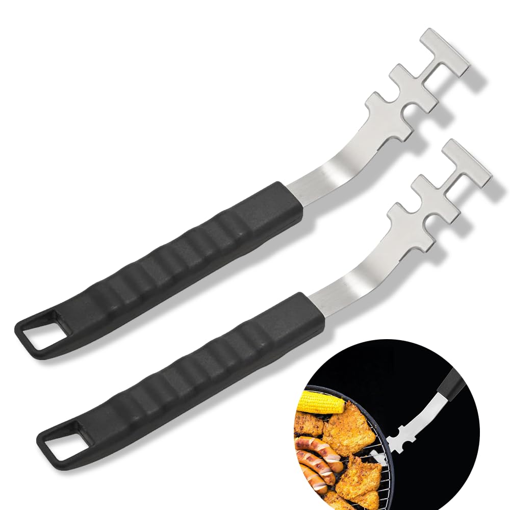 BNGXR 2PCS Grill Grate Lifter, Stainless Steel Heat Resistant Grill Grate Lifter 27,5 cm Long Handle BBQ Grate Lifter Tool for Camping BBQ Universal Grilling Tool