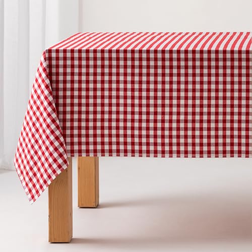 GAMUSI Mantel Antimanchas Tacto Tela Rectangular Cuadro Vichy, algodón Impermeable, 140x100 cm Color Rojo