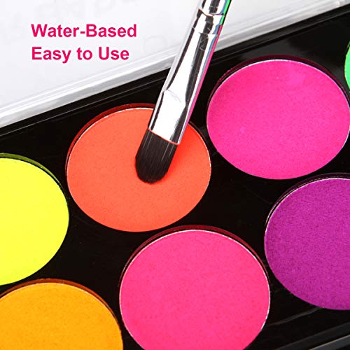 Loijon Kit de Pintura Corporal Rosto Pintura Profissional À Base de Água Brilho 8 Cores com 1 Pincel
