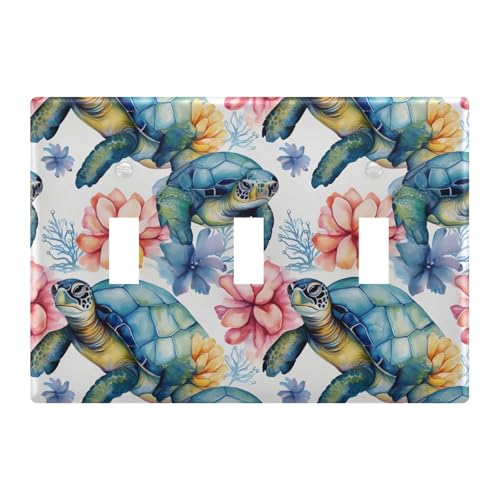 Light Switch Cover Turtle Flower Wall Plates for Electrical Outlets 3 Gang 202b3356