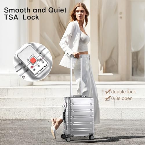 All Aluminum Carry On Luggage 22x14x9 Airline Approved，Zipperless Luggage Premium Aluminum Suitcase Luggage, Hard Shell Carry On Luggage with Spinner Wheels (silver, 20inch)2