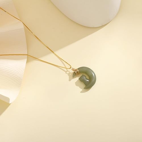 Miniatura 6 de Real Natural Hetian Jade Necklace for Women Girl, Handmade Jade Moon Cat Shape Green Jade Necklace Choker Pendant as Gift for Friends Lover (925