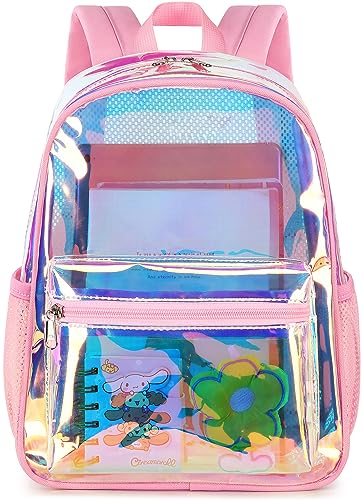 BTOOP Mini mochila transparente transparente para eventos de estádio 30 x 30 x 15 cm, pequena bolsa transparente transparente para concertos e trabalho, Holograma rosa, 12'' H-Mini, Casual