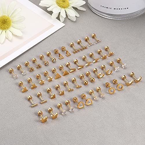Sanfenly Flat Back Stud Earrings for Women Men Hypoallergenic 14K Gold Plated Surgical Stainless Steel Tiny Small Screw Back Stud Earring Sets Dainty 20g Cartilage Earring Pack Helix Piercing Jewelry2