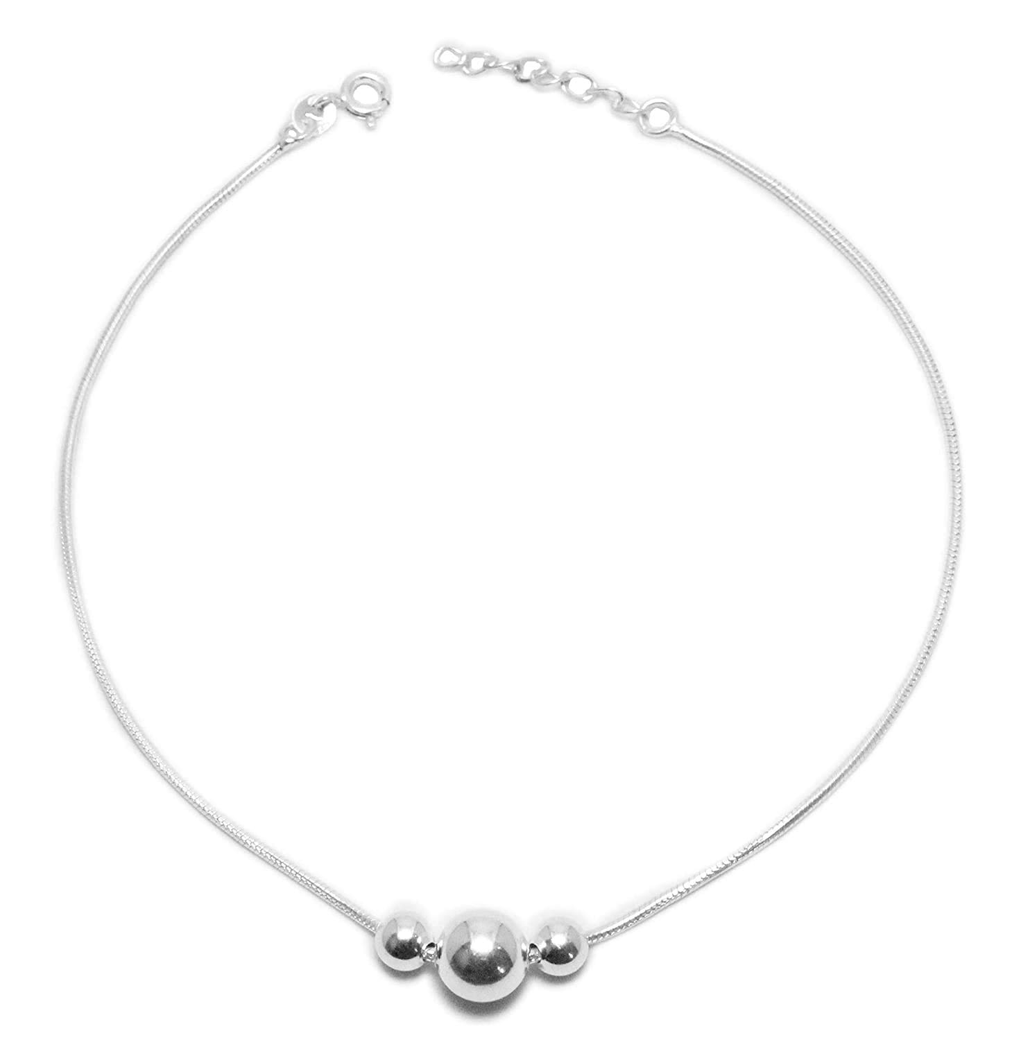 925 Pure Silver 3 Moving Ball Threaded Snake Pattern Anklet/Payal in Pure for Girls & Women - 1 Piece-image-27