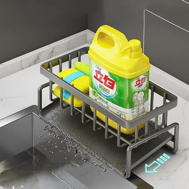Sink Caddy with High Brush, Soap & Sponge Holder, and Kitchen Sink Organizer ¨C Kitchen Sink Countertop Rustproof Stainless Steel Storage Solutions