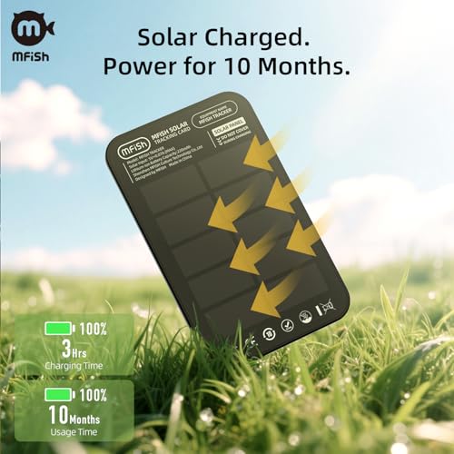Image of MFish Solar Wallet Tracker Card, Apple MFi Certified, Ultra-Thin 0.07 inch Find My Tracker for Wallet, IP68 Waterproof, Loud Alarm, Solar Powered, Works with Apple Find My (iOS Only) for car, Luggage
