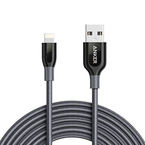 Anker Powerline+ Lightning Cable (10ft) Durable and Fast Charging Cable [Double Braided Nylon], MFi Certified for iPhone X / 8/8 Plus / 7/7 Plus / 6/6 Plus / 5s / iPad and More (Gray)