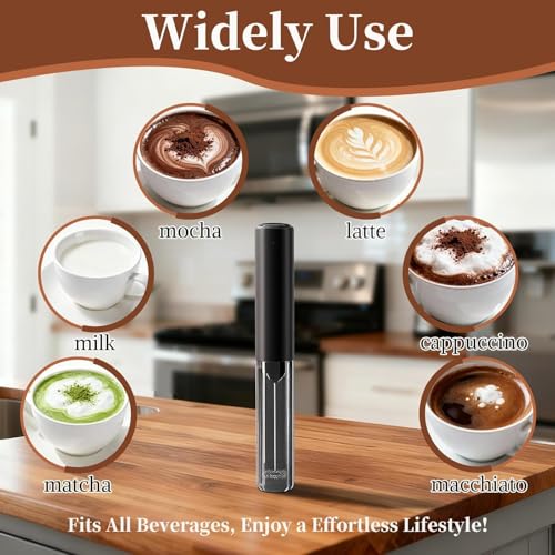 LSLCQW Rechargeable Milk Frother Handheld, Coffee Frother Wand Drink Mixer with Stainless Steel Whisk for Coffee, Cappuccino, Lattes, Frappe, Matcha and Hot Chocolate, (Black) - image 6