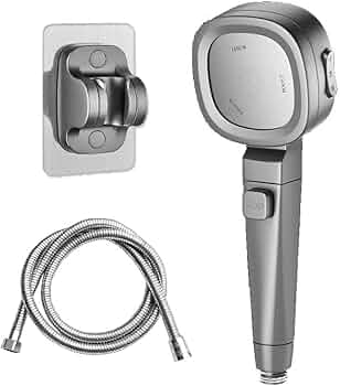 FLYNGO 3 Gear Spray Handheld Shower Head For Bathroom, High Pressure Shower Head with Filter, 1.5 Meter Flexible Tube and Wall Hook - Grey (Grey)