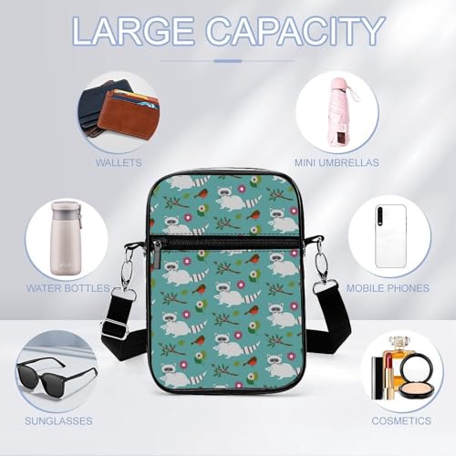 Raccoons And Birds Clear Crossbody Bag Stadium Bag Adjustable Side Shoulder Bags Messenger Bag with 2 Compartments3