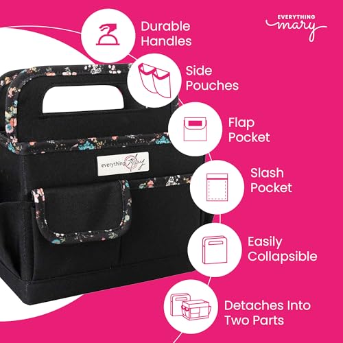 Everything Mary Desktop Tote Organizer – Black with Floral Trim Craft Caddy – Portable Storage for Scrapbooking, Sewing, Art Supplies & DIY Creative Projects - Thumbnail 5
