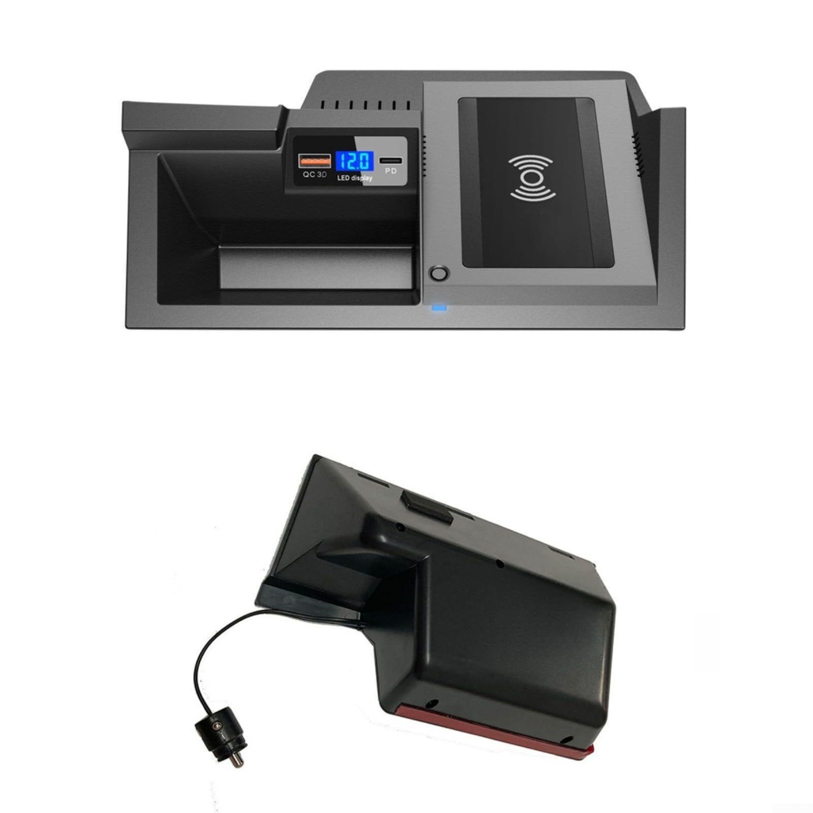 Stazione di ricarica induttiva 15W Caricatore rapido per Mazda per | Fits 2018-2024, display digitale LED, stato in tempo reale, nero ABS robusto, console centrale