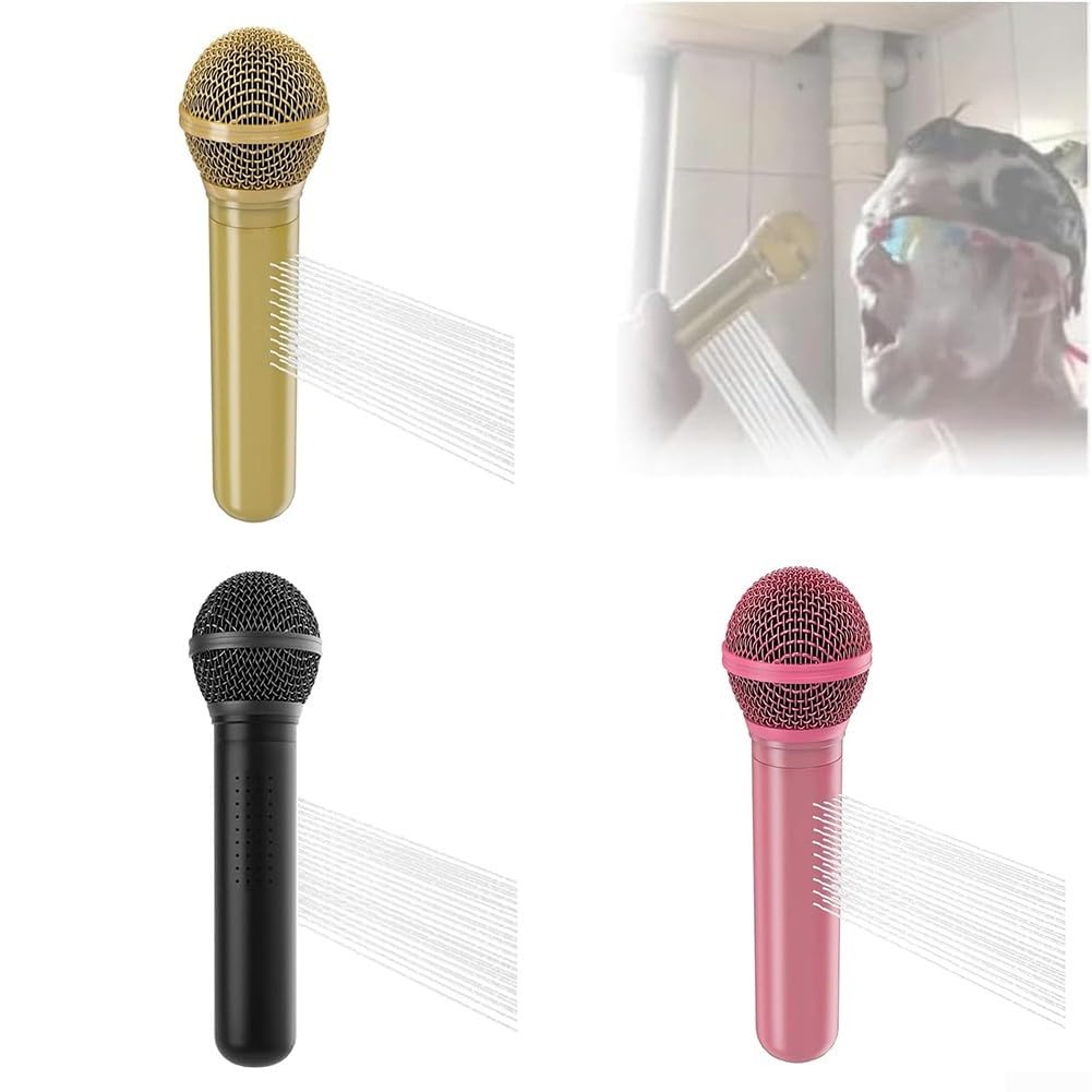 Soffione doccia a forma di microfono con spray ad alta pressione per uso in bagno, opzione oro, nero, rosa (nero)