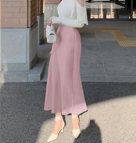 Trend Women's Summer Basic Skirt Fit Solid Color Satin Skirt Spring Summer for Beach2