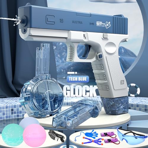 Bizak Hydro M.A.D. Mini Blaster Pack Doppio, Pistole ad acqua elettroniche in blu e bianco, portata fino a 5 m, giocattolo per gioco all'aperto, bambini e ragazze +8 anni, (62001154