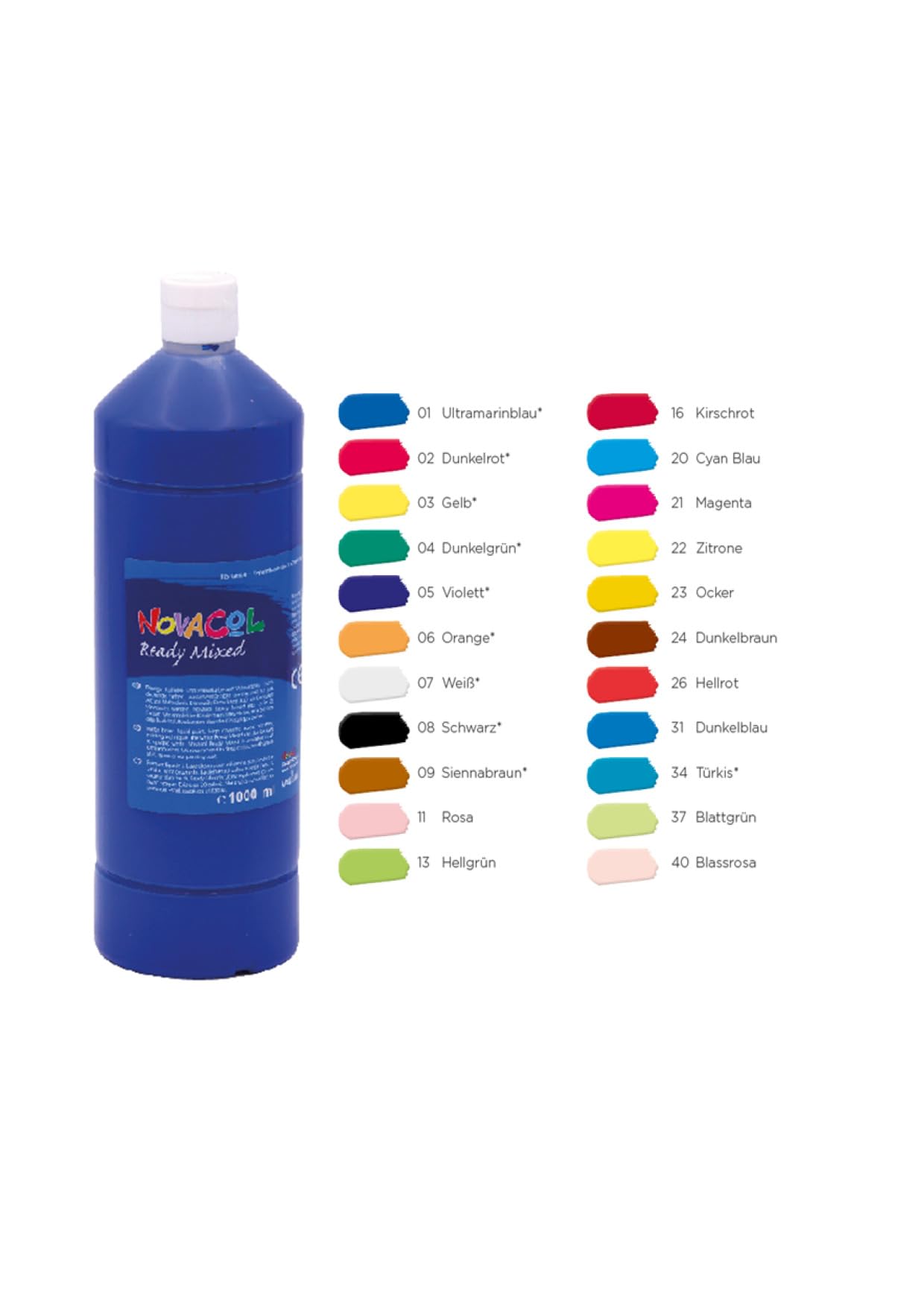 Nein Ready Mixed XL Set 10 | 10 x 500 ml | Plakatfarbe | Wasserlöslich | Hochdeckend | Ungiftig | ohne Schadstoffe | Bastelfarbe für Kinder [unbedenklich]