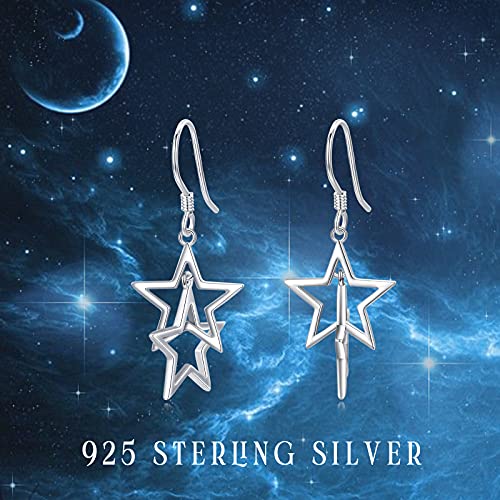 Dangle Star Earrings Sterling Silver Star Drop Earrings Interlocking Earrings Star Earrings For Women Teen Girls #TOP5