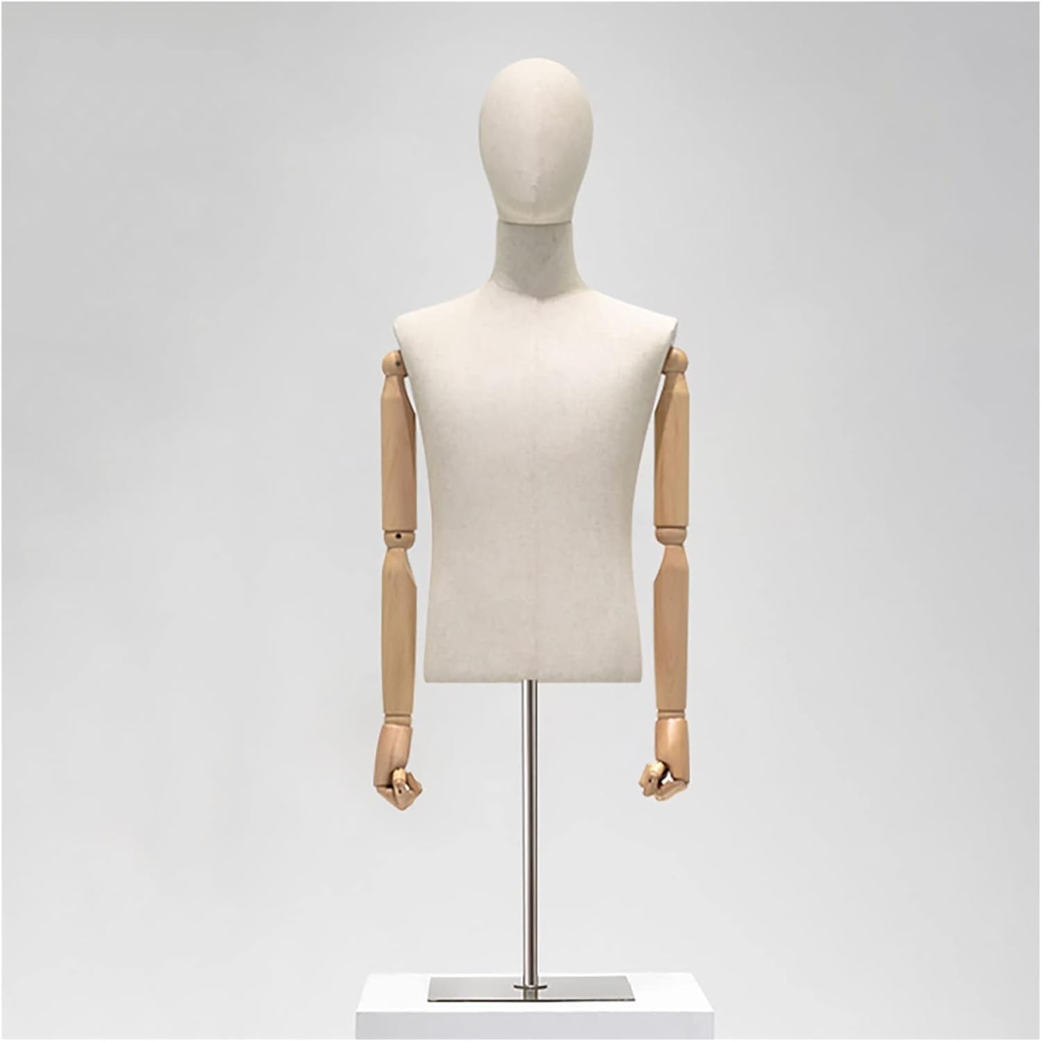 Upright Male Mannequin Torso with Flexible Wood Arm - Dress Form Display Stand for Men's Clothing, Table Model, Half-Body Size (Style 2)