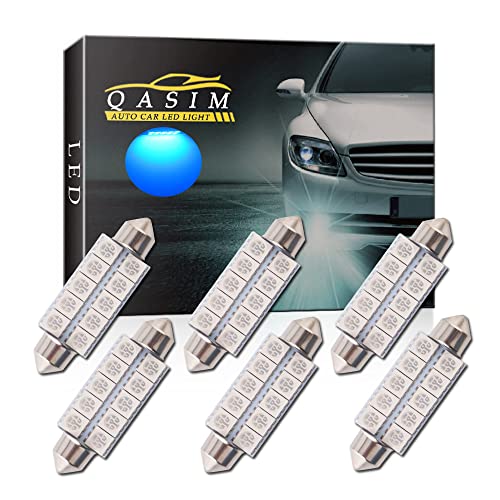 Qasim 6 Piezas Super Brillante C5w 44 mm 1.73inch 5050 10-SMD Bombilla LED Azul Interior Mapa Luces del Techo 578 211-2 212-2 214-2 579 569 DC 12V