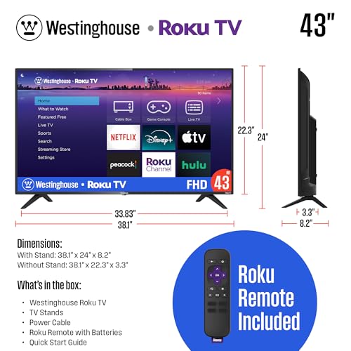 Westinghouse Roku TV - 43 Inch Smart TV, 1080P LED Full HD TV with Wi-Fi Connectivity and Mobile App, Flat Screen TV Compatible with Apple Home Kit, Alexa and Google Assistant - Image 6
