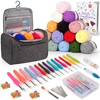 Coopay 73 Stück Häkelset für Anfänger, Tragbar Häkelnadel Set mit 15 Wolle, Tasche, Häkelzubehör, 2,0-10 mm Ergonomische Häkelnadeln mit Lang Weicher Griff, Praktische Häkelnadel Set, Grau