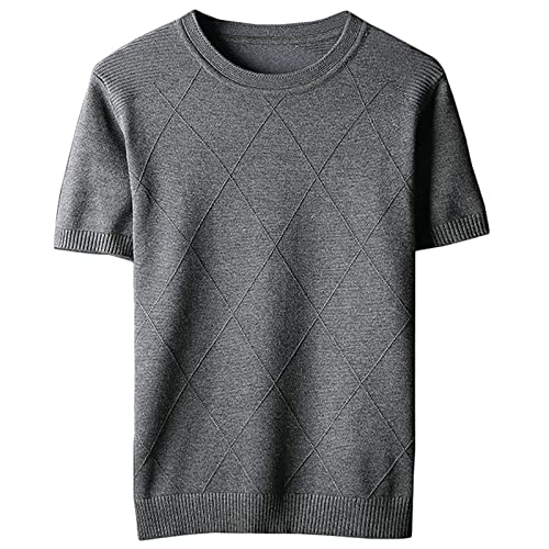 Joe Wenko Men's Diamond Pattern Short Sleeve Crew Neck Knit Pullover Sweater T-SHRRTS