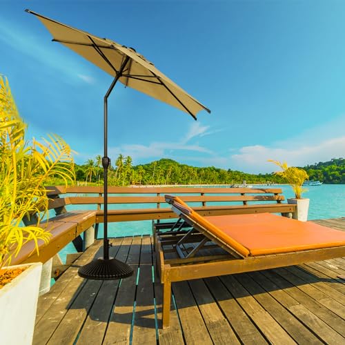 Image of Abba Patio 7.5FT Lyon Outdoor Patio Umbrella Outdoor Table Umbrella with Push Button Tilt and Crank Market Umbrella 6 Sturdy Ribs UV Protection Waterproof for Garden Deck Backyard Pool Tan