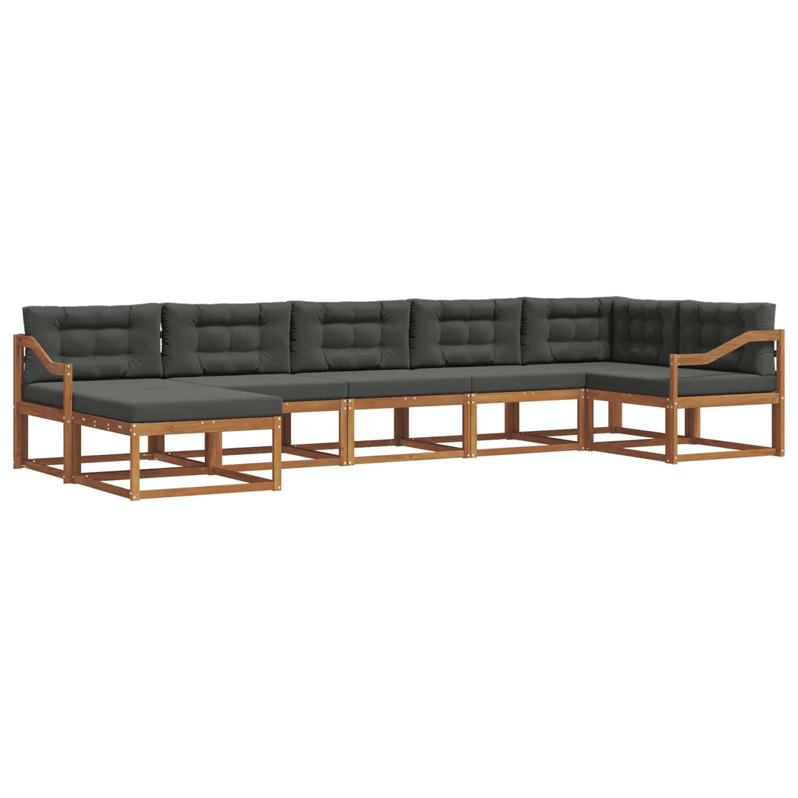 Outdoor-Sofagarnitur mit Kissen 7-teilig Natur und Anthrazit, modulares Sofaset aus massivem Akazienholz mit Lattenrahmen, wetterbeständig für Garten Terrasse