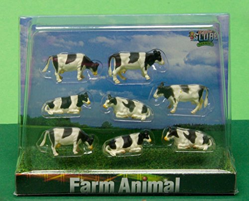 Kids Globe Kühe für Bauernhof 1:87, 8 Stück, Farbe schwarz/weiß, für Kinder, Zubehör für Ställe, Tierfiguren, Kühe für Bauernhöfe