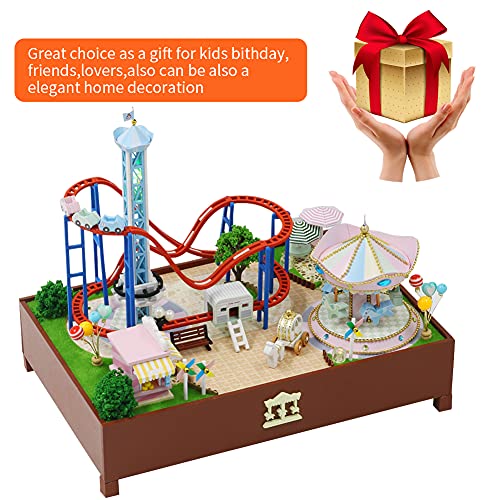 WonDerfulC Vergnügungspark 3D Montiertes Puzzle Modell Szene Spielzeughaus DIY Miniatur Holz Puppenhaus Kit Spieluhr… – Bild 7