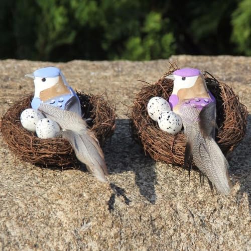 Image of A Set Artificial Bird Nest, Bird Nest with Artificial Bird Eggs, Country Style Simulation Twig Nest for Handmade Easter Rattan Nest Easter Supplies Birdcage Accessories（2.36in）