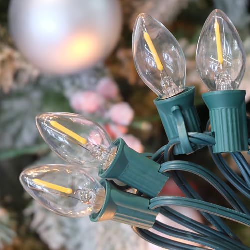 C7 LED Clear Christmas String Lights Outdoor, 25FT Connectable Hanging Christmas Lights with 27 0.6W Bulbs(2 Spare), Vintage Christmas Tree Lights for Patio Porch Balcony Xmas Decor, Green Wire C7 LED Clear Christmas String Lights Outdoor, 25FT Connectable Hanging Christmas Lights with 27 0.6W Bulbs(2 Spare), Vintage Christmas Tree Lights for Patio Porch Balcony Xmas Decor, Green Wire