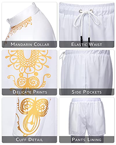 YND Men’s 2 Piece African Dashiki Shirt and Pants Set, Outfit with Gold Print4