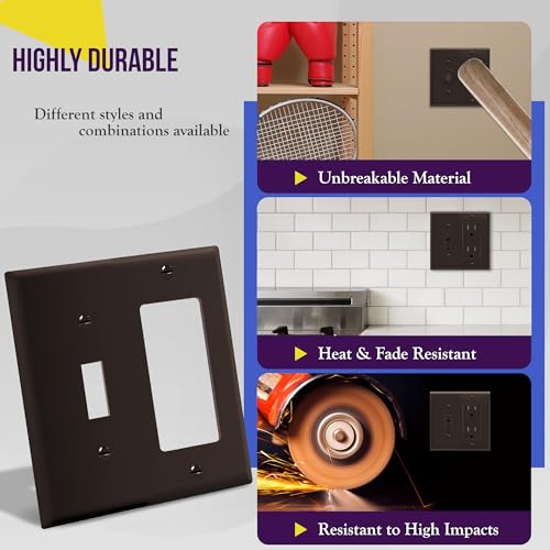 Image of ENERLITES Combination Toggle Light Switch /Decorator Light Switch Plate, Double Switch Wall Plate, Standard Size 2-Gang 4.50 inch x 4.57 inch, Polycarbonate Thermoplastic, 881131-BR, Brown