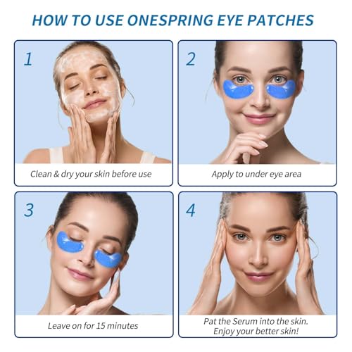 Image of Onespring Under Eye Patches (8 Pairs) - Revitalises and Refreshes Your Skin, Eye Masks for Eye Bags, Dark Circles, Wrinkles, Collagen Gel Pads, Relieves Pressure - Travel Essentials